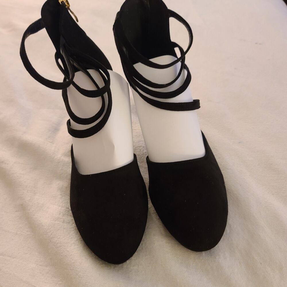 Strapped Platform High Heels Black Faux Suede US SZ 10 EU SZ 41